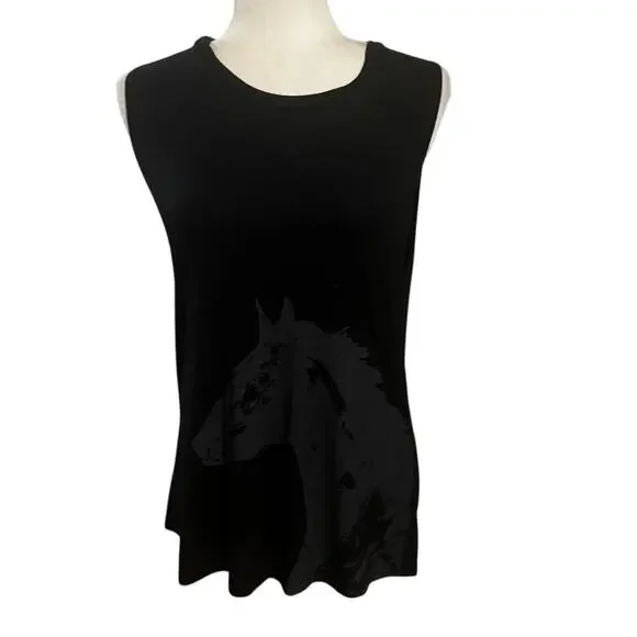 Haute Hippie Black Horse Graphic Sleeveless Top – Size S Muscle Tee Rocker Chic - Picture 2 of 5